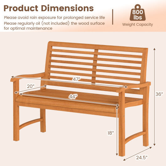 Teak Wood Outdoor Garden Bench with Slatted Backrest and Seat W2B