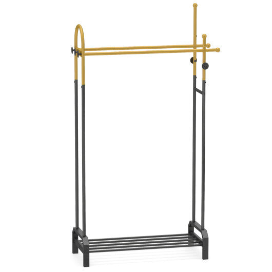 Double Rods Garment Rack for Hanging Clothes-Gold W2B
