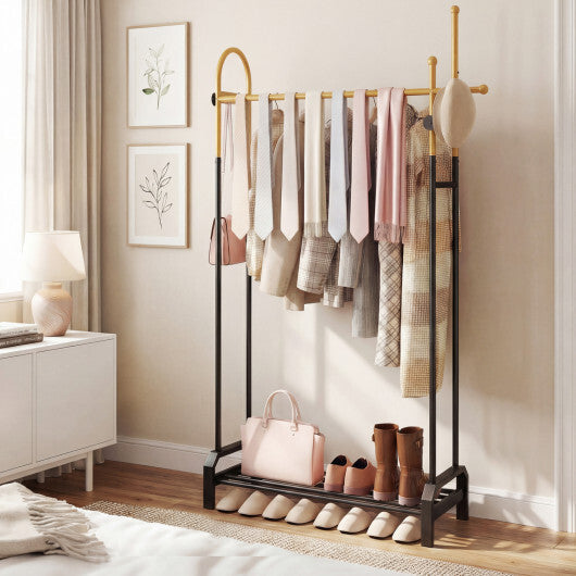 Double Rods Garment Rack for Hanging Clothes-Gold W2B