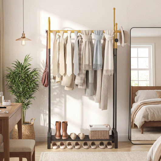 Double Rods Garment Rack for Hanging Clothes-Gold W2B