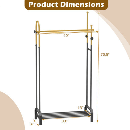 Double Rods Garment Rack for Hanging Clothes-Gold W2B