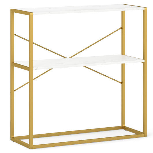 36" Console Table 2-Tier Entryway Table with Wooden Open Shelves and Metal Frame-White W2B