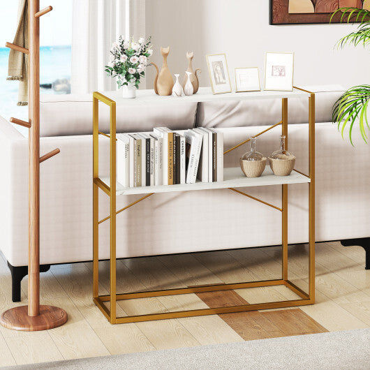 36" Console Table 2-Tier Entryway Table with Wooden Open Shelves and Metal Frame-White W2B