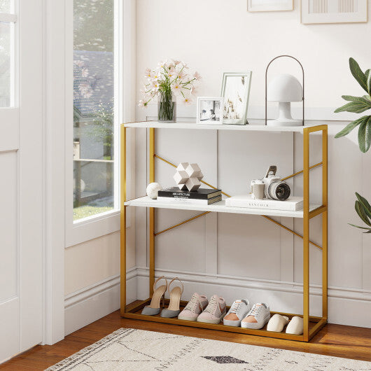 36" Console Table 2-Tier Entryway Table with Wooden Open Shelves and Metal Frame-White W2B