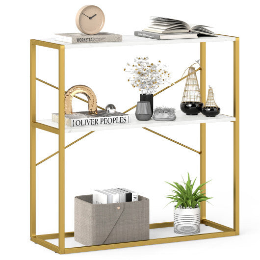 36" Console Table 2-Tier Entryway Table with Wooden Open Shelves and Metal Frame-White W2B