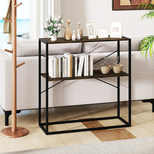 36" Console Table 2-Tier Entryway Table with Wooden Open Shelves and Metal Frame-White W2B