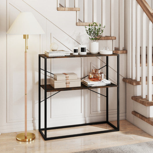 36" Console Table 2-Tier Entryway Table with Wooden Open Shelves and Metal Frame-White W2B