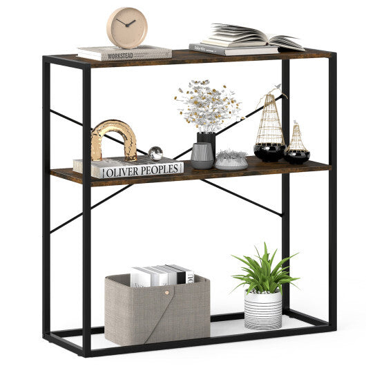 36" Console Table 2-Tier Entryway Table with Wooden Open Shelves and Metal Frame-White W2B