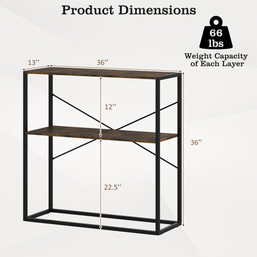 36" Console Table 2-Tier Entryway Table with Wooden Open Shelves and Metal Frame-White W2B
