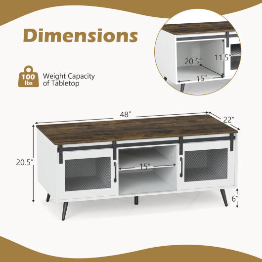Farmhouse Coffee Table with Sliding Doors Rectangular with Adjustable Shelf-Rustic Brown W2B