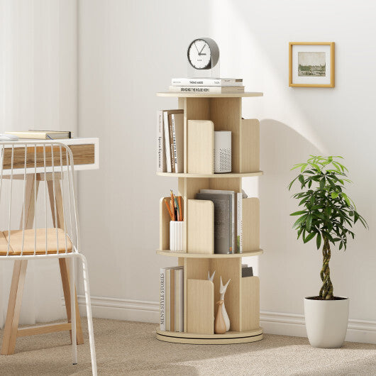 3-Tier Rotating Bookshelf with Dividers and Anti-falling Baffles-Natural W2B