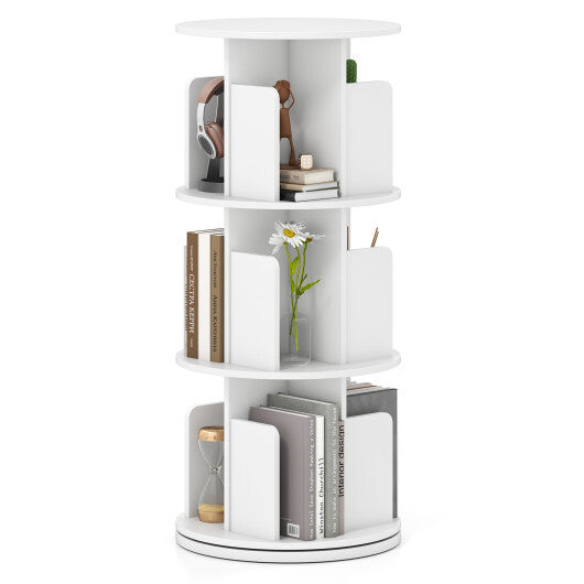 3-Tier Rotating Bookshelf with Dividers and Anti-falling Baffles-Natural W2B