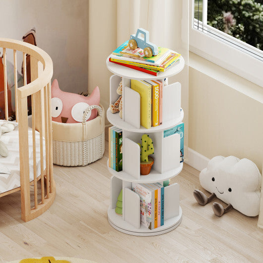 3-Tier Rotating Bookshelf with Dividers and Anti-falling Baffles-Natural W2B