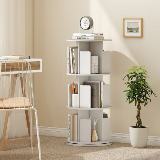 3-Tier Rotating Bookshelf with Dividers and Anti-falling Baffles-Natural W2B