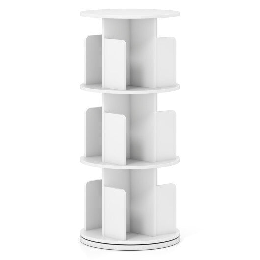 3-Tier Rotating Bookshelf with Dividers and Anti-falling Baffles-Natural W2B