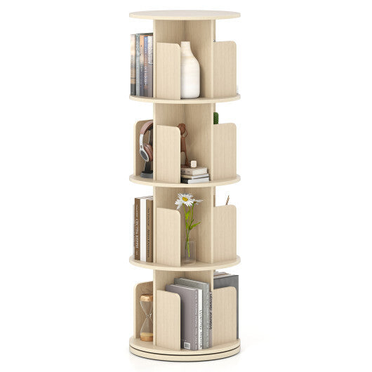 4-Tier Rotating Bookshelf 360 Display Rack with Dividers and Anti-falling Baffles-Natural W2B