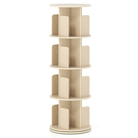 4-Tier Rotating Bookshelf 360 Display Rack with Dividers and Anti-falling Baffles-Natural W2B