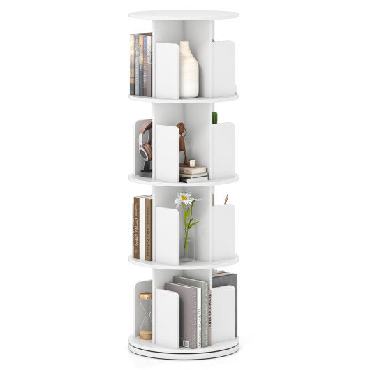 4-Tier Rotating Bookshelf 360 Display Rack with Dividers and Anti-falling Baffles-Natural W2B