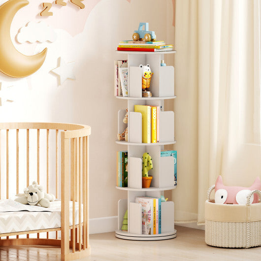 4-Tier Rotating Bookshelf 360 Display Rack with Dividers and Anti-falling Baffles-Natural W2B