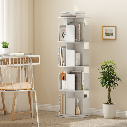 4-Tier Rotating Bookshelf 360 Display Rack with Dividers and Anti-falling Baffles-Natural W2B