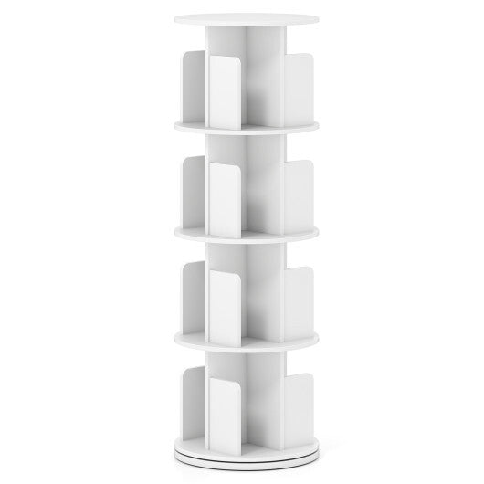 4-Tier Rotating Bookshelf 360 Display Rack with Dividers and Anti-falling Baffles-Natural W2B