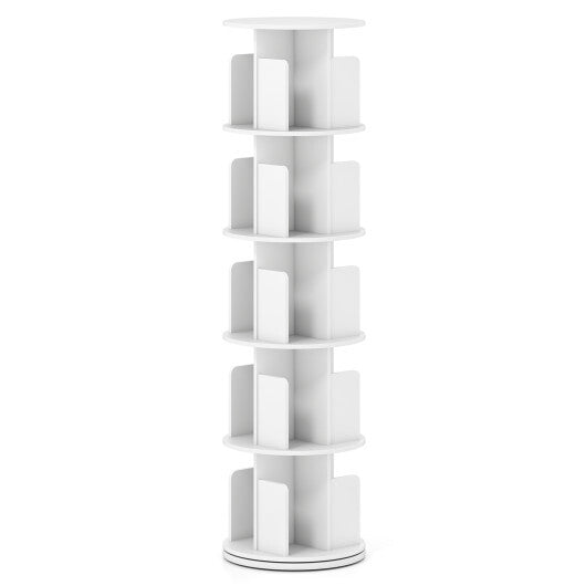 5-Tier Rotating Bookshelf 360 Display Rack with Dividers and Anti-falling Baffles-White
