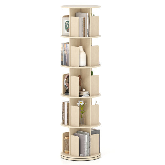 5-Tier Rotating Bookshelf 360 Display Rack with Dividers and Anti-falling Baffles-White
