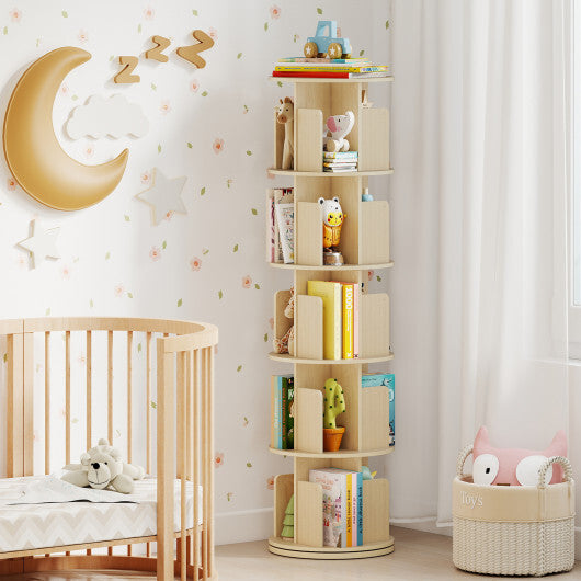 5-Tier Rotating Bookshelf 360 Display Rack with Dividers and Anti-falling Baffles-White