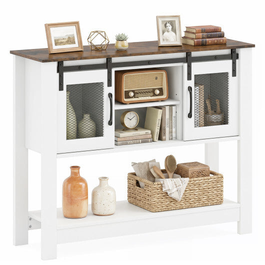 Console Table with Sliding Barn Doors and Storage Cabinets-Rustic Brown W2B