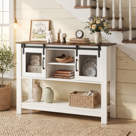 Console Table with Sliding Barn Doors and Storage Cabinets-Rustic Brown W2B