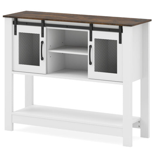Console Table with Sliding Barn Doors and Storage Cabinets-Rustic Brown W2B