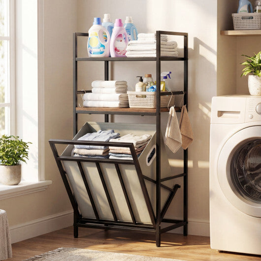 2-Tier Laundry Hamper with Tilt-out Basket-Black W2B