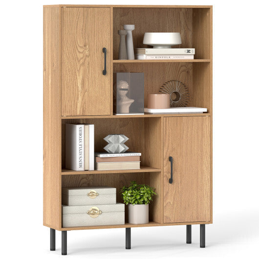 47 Inch Storage Cabinet Freestanding Bookcase with 2 Doors and 4 Open Shelves-Natural W2B