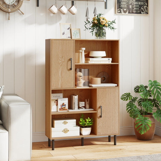 47 Inch Storage Cabinet Freestanding Bookcase with 2 Doors and 4 Open Shelves-Natural W2B