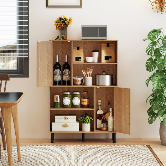 47 Inch Storage Cabinet Freestanding Bookcase with 2 Doors and 4 Open Shelves-Natural W2B