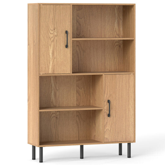 47 Inch Storage Cabinet Freestanding Bookcase with 2 Doors and 4 Open Shelves-Natural W2B