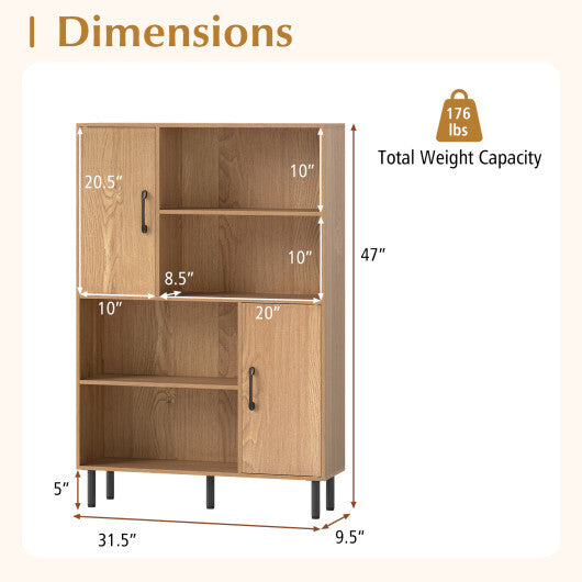 47 Inch Storage Cabinet Freestanding Bookcase with 2 Doors and 4 Open Shelves-Natural W2B