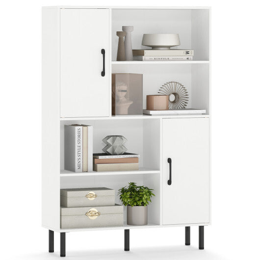 47 Inch Storage Cabinet Freestanding Bookcase with 2 Doors and 4 Open Shelves-Natural W2B