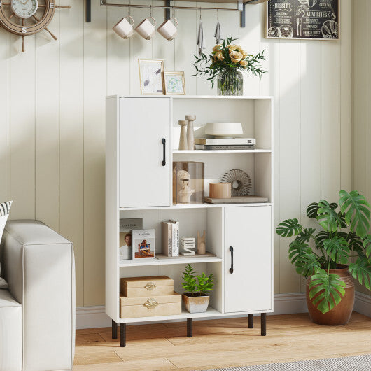 47 Inch Storage Cabinet Freestanding Bookcase with 2 Doors and 4 Open Shelves-Natural W2B