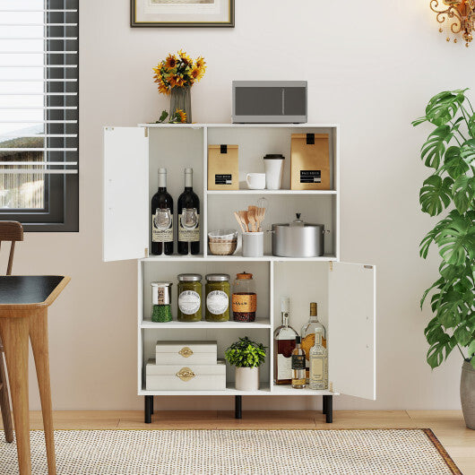 47 Inch Storage Cabinet Freestanding Bookcase with 2 Doors and 4 Open Shelves-Natural W2B