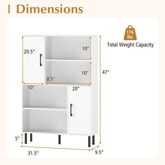 47 Inch Storage Cabinet Freestanding Bookcase with 2 Doors and 4 Open Shelves-Natural W2B