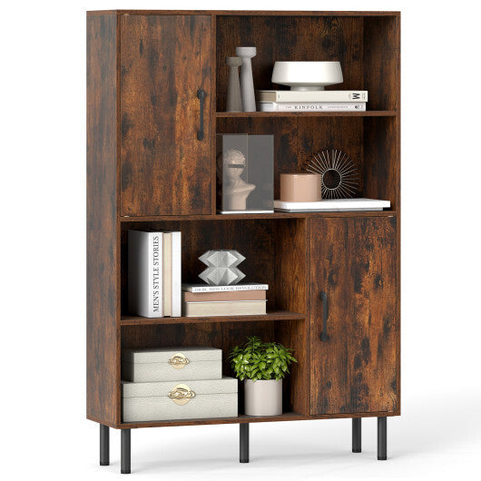 47 Inch Storage Cabinet Freestanding Bookcase with 2 Doors and 4 Open Shelves-Natural W2B