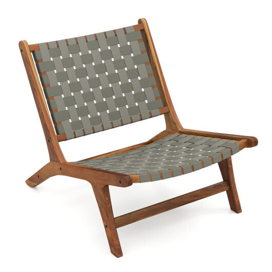 Patio Teak Wood Chair Outdoor Mid-Century Accent Chair with Nylon Webbing Seat