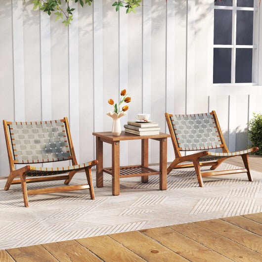 Patio Teak Wood Chair Outdoor Mid-Century Accent Chair with Nylon Webbing Seat