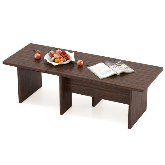 Modular Coffee Table Set of 2 L Shaped Center Tables for Small Space-Walnut