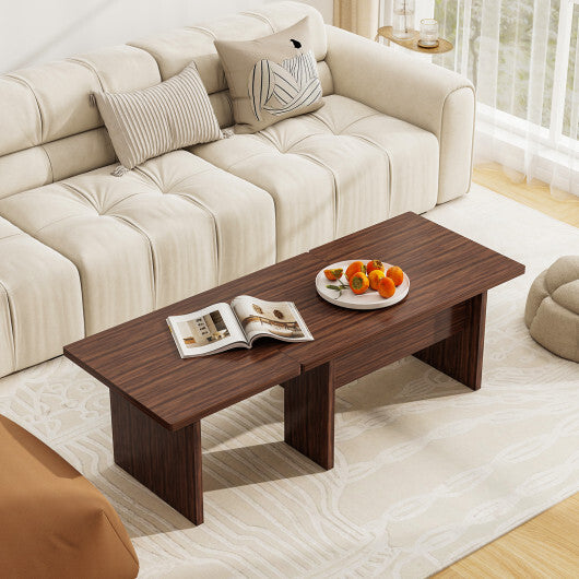Modular Coffee Table Set of 2 L Shaped Center Tables for Small Space-Walnut