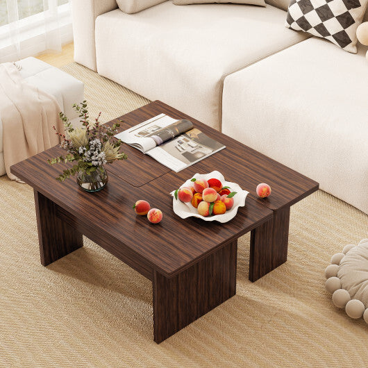 Modular Coffee Table Set of 2 L Shaped Center Tables for Small Space-Walnut