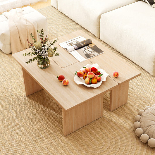 Modular Coffee Table Set of 2 L Shaped Center Tables for Small Space-Walnut