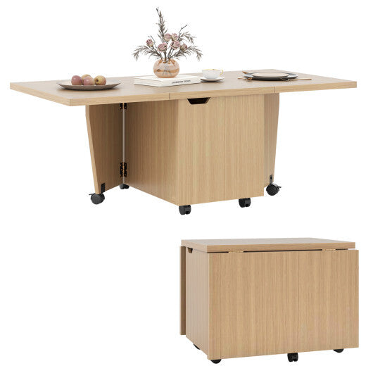 Foldable Coffee Table with Storage Cabinet Extendable Center Table-Oak