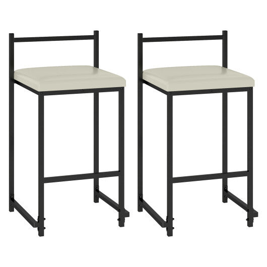 Set of 2 Stackable Counter Height Bar Stools PU Leather Upholstered with Footrest-Black W2B